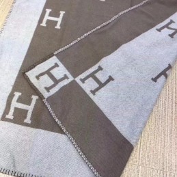 Replica Hermes Taupe and Gray Avalon H Wool Cashmere Blanket