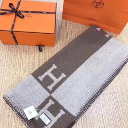 Replica Hermes Taupe and Gray Avalon H Wool Cashmere Blanket