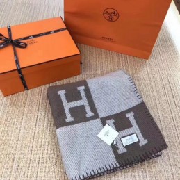 Replica Hermes Taupe and Gray Avalon H Wool Cashmere Blanket