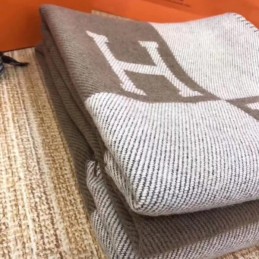 Replica Hermes Taupe and Gray Avalon H Wool Cashmere Blanket