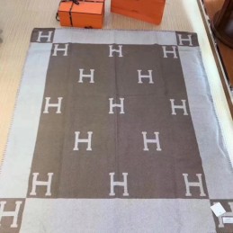Replica Hermes Taupe and Gray Avalon H Wool Cashmere Blanket