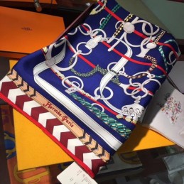 Replica Hermes Navy Chain Border 90cm Silk Scarf