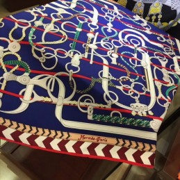 Replica Hermes Navy Chain Border 90cm Silk Scarf