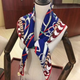 Replica Hermes Navy Chain Border 90cm Silk Scarf