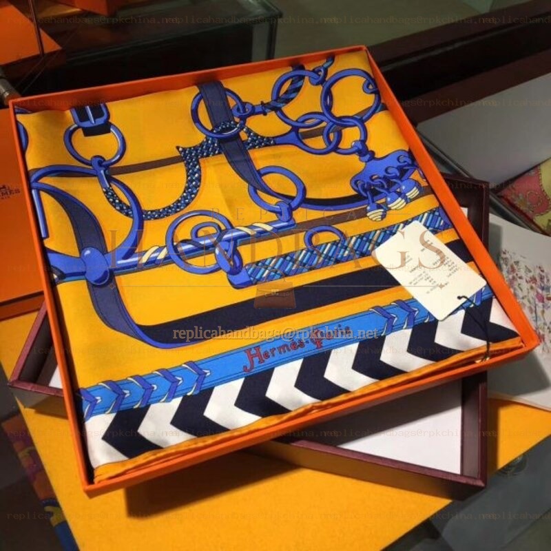 Replica Hermes Yellow Chain Border 90cm Silk Scarf