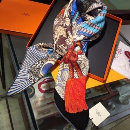 Replica Hermes Black Tassel Print 90cm Silk Scarf