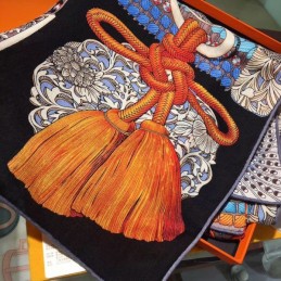 Replica Hermes Black Tassel Print 90cm Silk Scarf