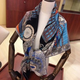 Replica Hermes Black Tassel Print 90cm Silk Scarf
