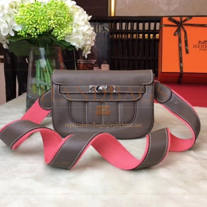 Replica Hermes Gray Pink Strap Berline Mini 21 Bag