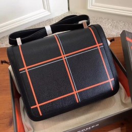 Replica Hermes Black Orange Plaid Constance Mini 18 Bag