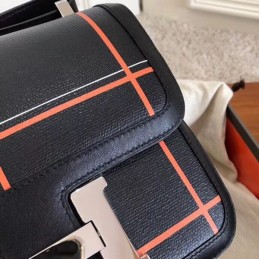 Replica Hermes Black Orange Plaid Constance Mini 18 Bag