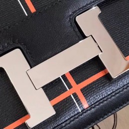 Replica Hermes Black Orange Plaid Constance Mini 18 Bag
