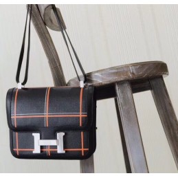 Replica Hermes Black Orange Plaid Constance Mini 18 Bag