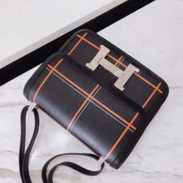 Replica Hermes Black Orange Plaid Constance Mini 18 Bag