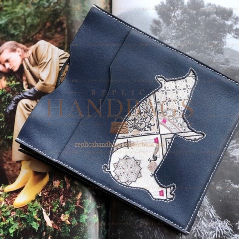 Replica Hermes Navy Horse Patch Omenitou Clutch Bag