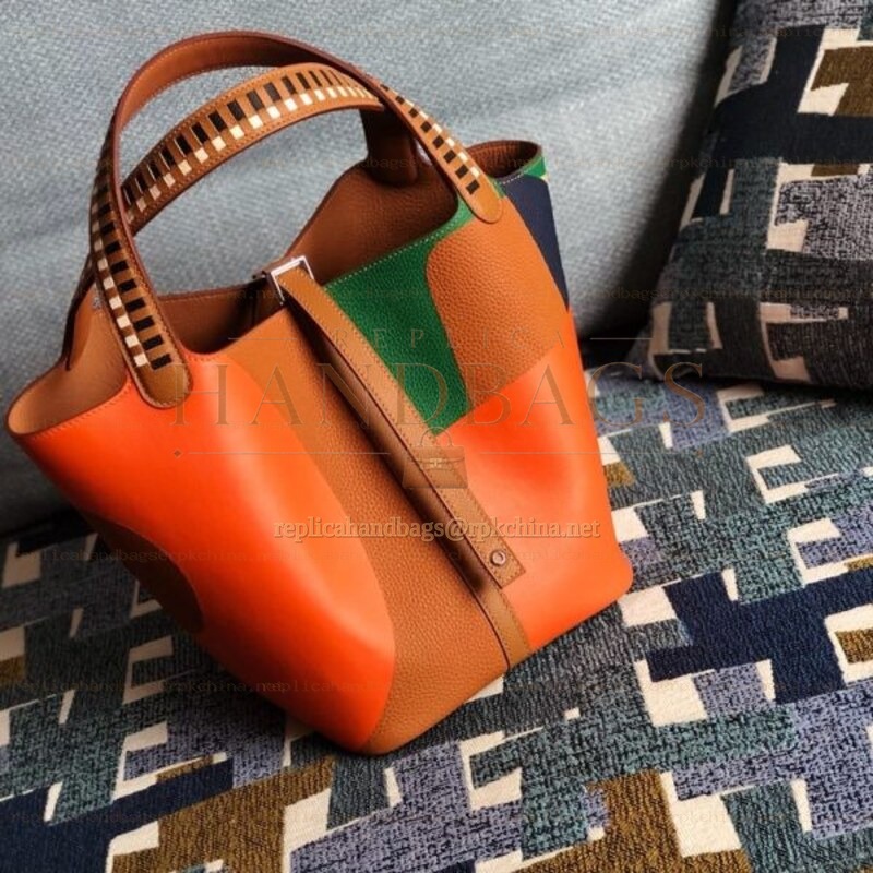 Replica Hermes Orange Multicolor Picotin Lock 22 Bag