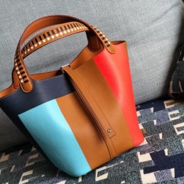 Replica Hermes Tan Blue Colorblock Picotin Lock 22 Bag