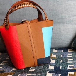 Replica Hermes Tan Blue Colorblock Picotin Lock 22 Bag