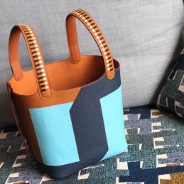 Replica Hermes Tan Blue Colorblock Picotin Lock 22 Bag
