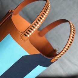 Replica Hermes Tan Blue Colorblock Picotin Lock 22 Bag