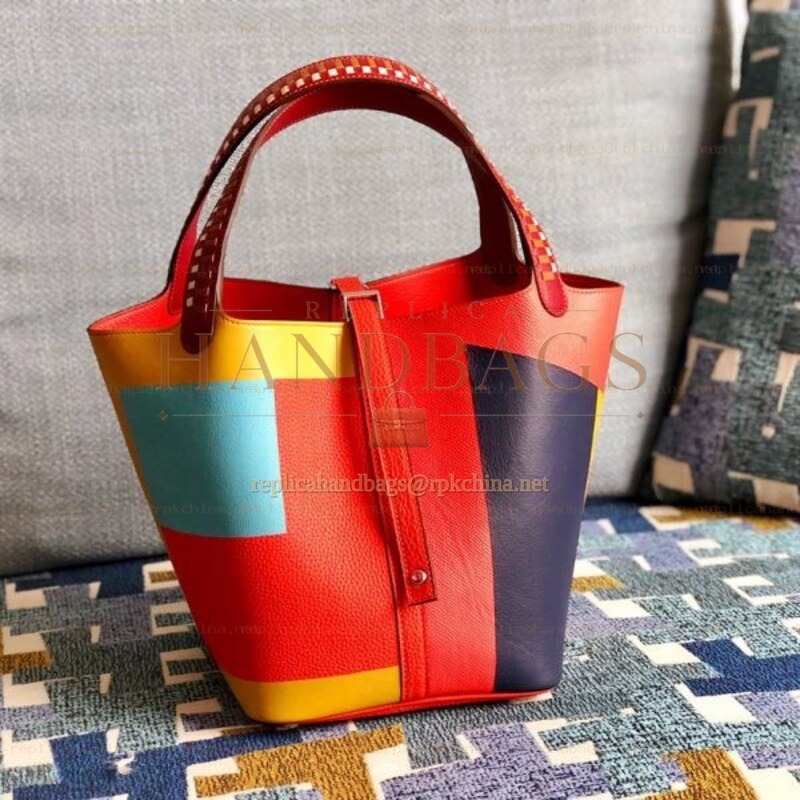 Replica Hermes Red Multicolor Colorblock Picotin Lock 22 Bag