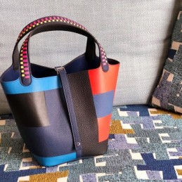 Replica Hermes Black Blue Colorblock Picotin Lock 22 Bag