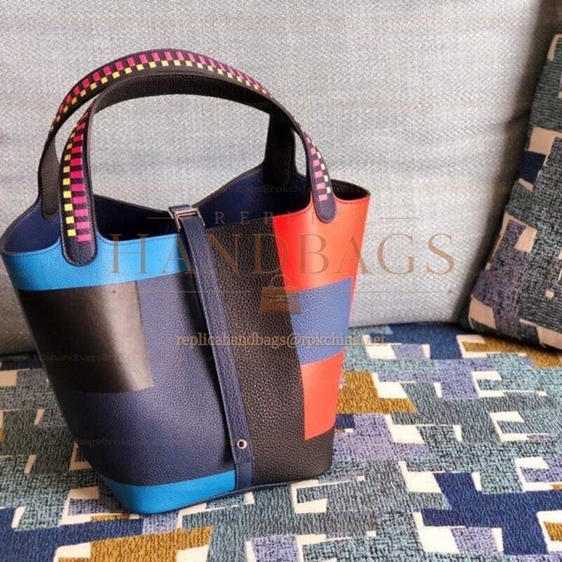 Replica Hermes Black Blue Colorblock Picotin Lock 22 Bag