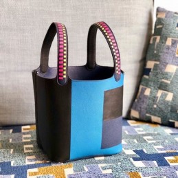 Replica Hermes Black Blue Colorblock Picotin Lock 22 Bag