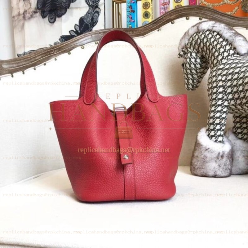 Replica Hermes Red Picotin Lock 22 Detailed Leather Bag