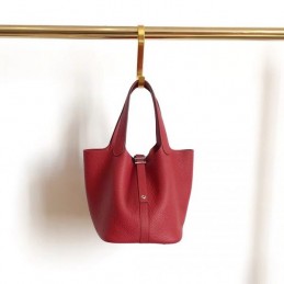 Replica Hermes Red Picotin Lock 22 Detailed Leather Bag