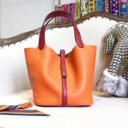 Replica Hermes Orange Burgundy Colorblock Picotin Lock 22 Bag