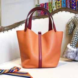 Replica Hermes Orange Burgundy Colorblock Picotin Lock 22 Bag