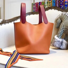 Replica Hermes Orange Burgundy Colorblock Picotin Lock 22 Bag