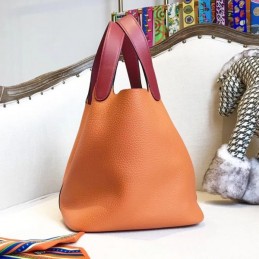 Replica Hermes Orange Burgundy Colorblock Picotin Lock 22 Bag