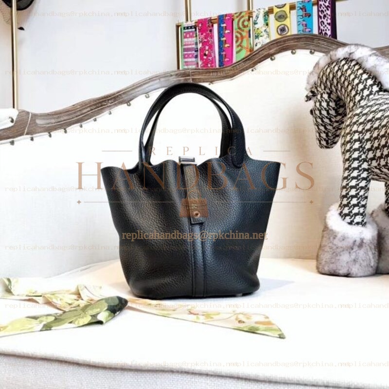 Replica Hermes Black Picotin Lock 22 Detailed Leather Bag