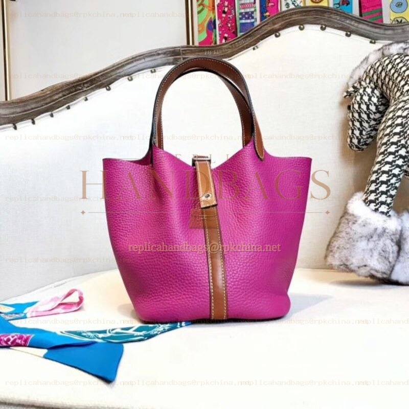 Replica Hermes Pink Picotin Lock 22 Contrast Trim Bag