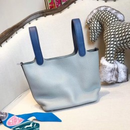 Replica Hermes Light Blue Picotin Lock 22 Blue Handle Bag