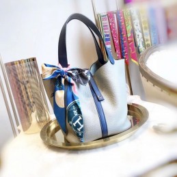 Replica Hermes Light Blue Picotin Lock 22 Blue Handle Bag