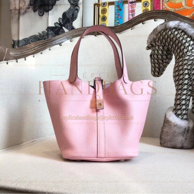 Replica Hermes Pink Picotin Lock 22 Detailed Leather Bag