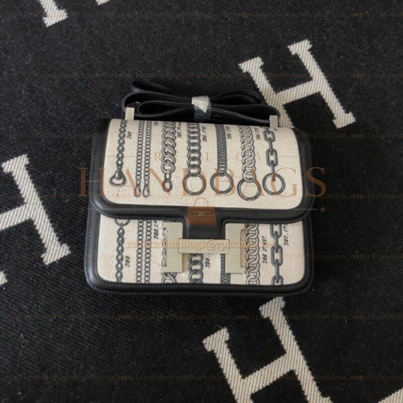 Replica Hermes Black White Print Constance 24 Bag