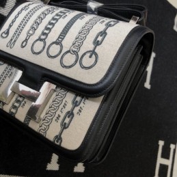 Replica Hermes Black White Print Constance 24 Bag