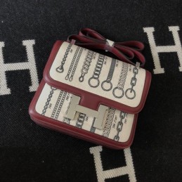 Replica Hermes Burgundy Print Constance 24 Bag