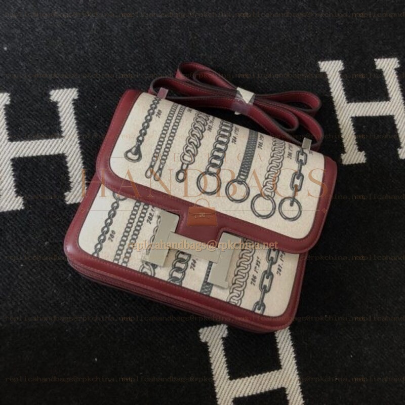 Replica Hermes Burgundy Print Constance 24 Bag