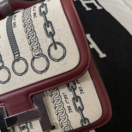 Replica Hermes Burgundy Print Constance 24 Bag