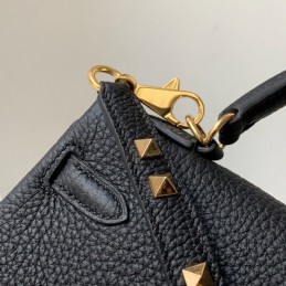 Replica Hermes Black Kelly 25 Skull Charm Strap Bag