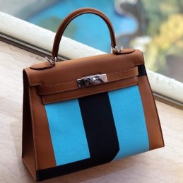 Replica Hermes Brown Blue Colorblock Kelly 28 Bag