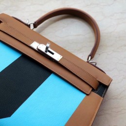 Replica Hermes Brown Blue Colorblock Kelly 28 Bag