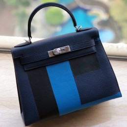Replica Hermes Navy Blue Stripe Kelly 28 Bag