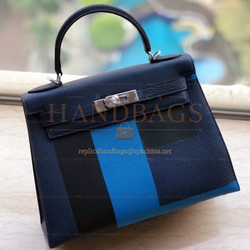Replica Hermes Navy Blue Stripe Kelly 28 Bag