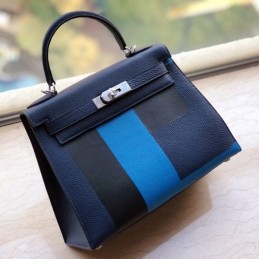 Replica Hermes Navy Blue Stripe Kelly 28 Bag